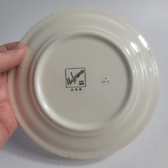 TWO Harker Pottery Currier and Ives Bread Plates Wilderness Feeding the Chickens - Picture 13 of 14